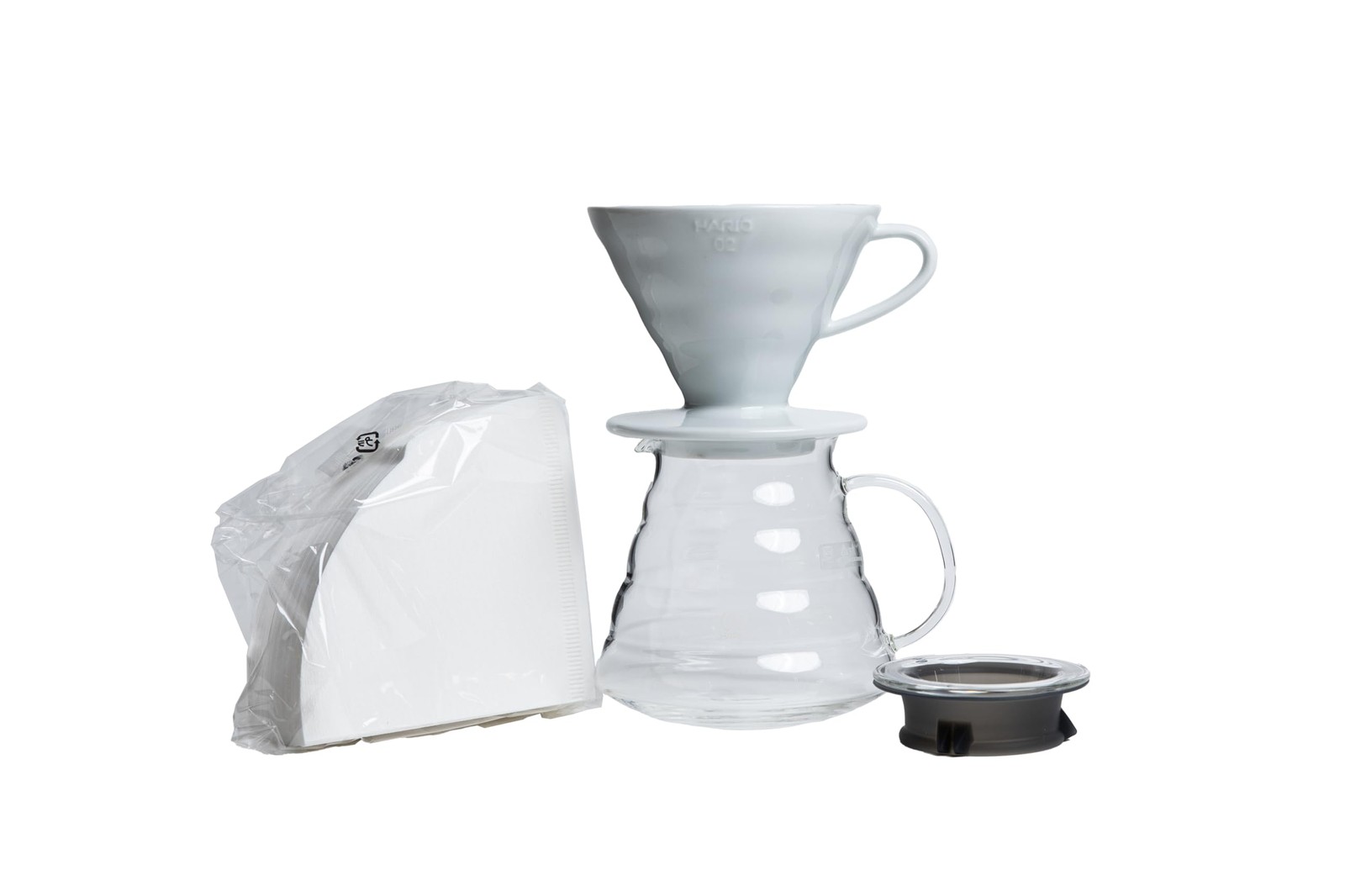 Hario V60 Coffee Pour Over Kit Bundle Set - Comes with Ceramic White, clear 