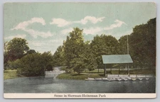 Scene in Sherman Heineman Park Mansfield OH Postcard Chrome Colored Posted 1910