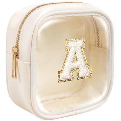 KOTORA Initial Make Up Bag Travel Toiletry Bag, Clear Makeup Preppy Beige 