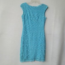 Lauren Ralph Lauren Sheath Dress Women 4 Blue Floral Eyelet Lace Boat Neck
