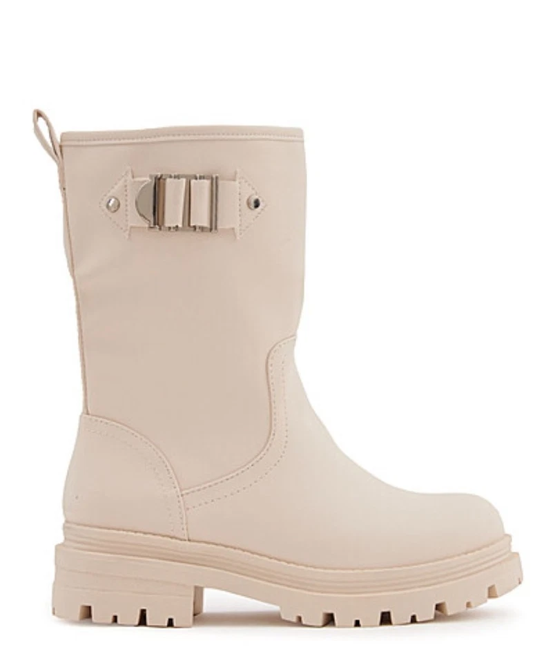 Neu Damen Schuh Kunstleder Stiefel mit Zipper Deko-Schnalle beige,Gr.37 - Bild 2 von 4