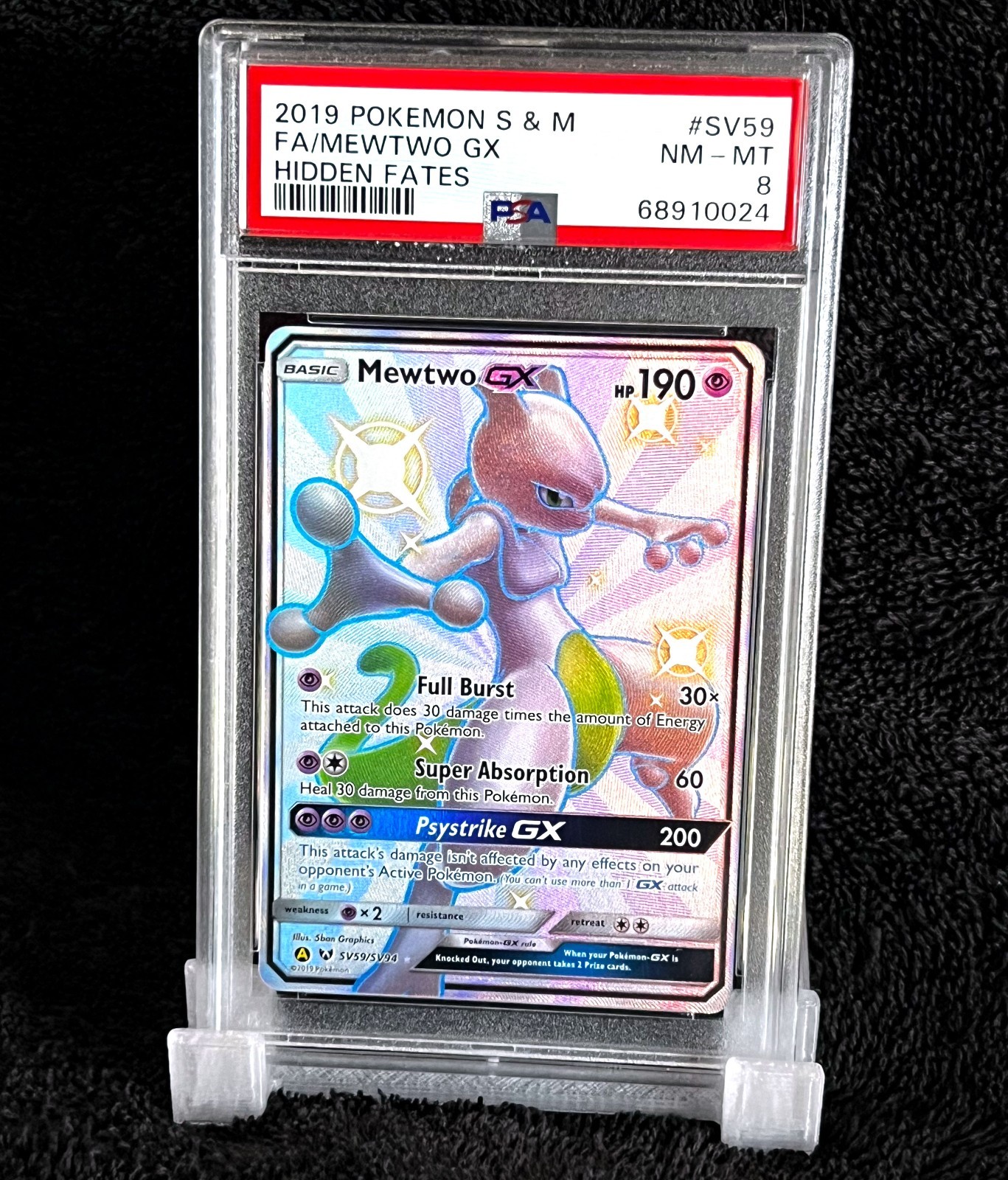 2019 FA/MEWTWO GX • SV59 • PSA 8 • POKÉMON SUN & MOON HIDDEN FATES