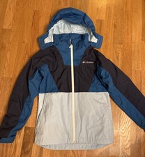 Columbia Kids Rain Jacket Size M 10-12 Blue Full Zip Outdoor Waterproof EUC