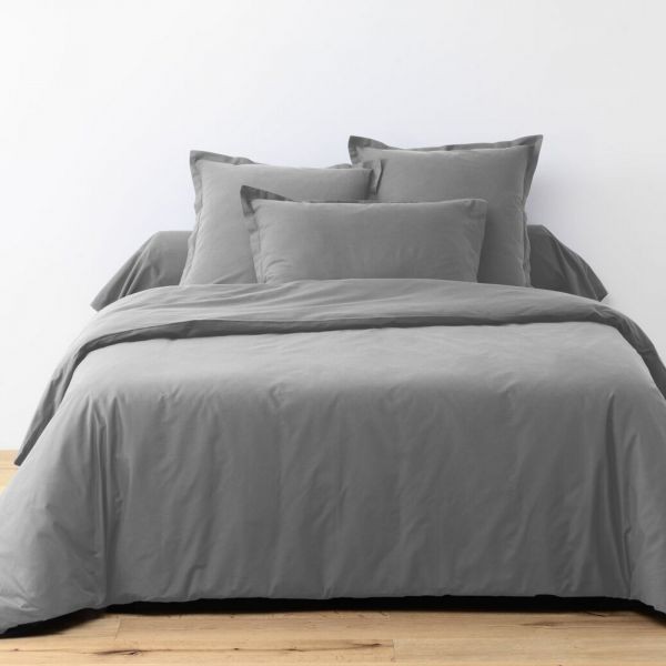 Parure de drap 180x290 coton gris anthracite avec drap housse 90x190 pour lit 1 place