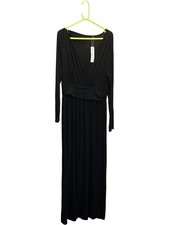 OUGES Black Maxi Long Sleeve V-Neck Dress - XL New With Tags