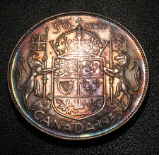 Old Canadian Coins Silver 1953 TONED CANADA FIFTY CENTS