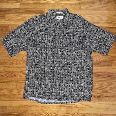 VTG Campia Moda Button Up Shirt Men 2XL Basket Weave Geometric Print Rayon 90s
