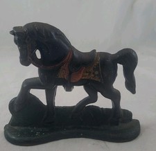 Vintage Cast Iron Painted Horse W/Saddle Western Door Stop 5" Tall