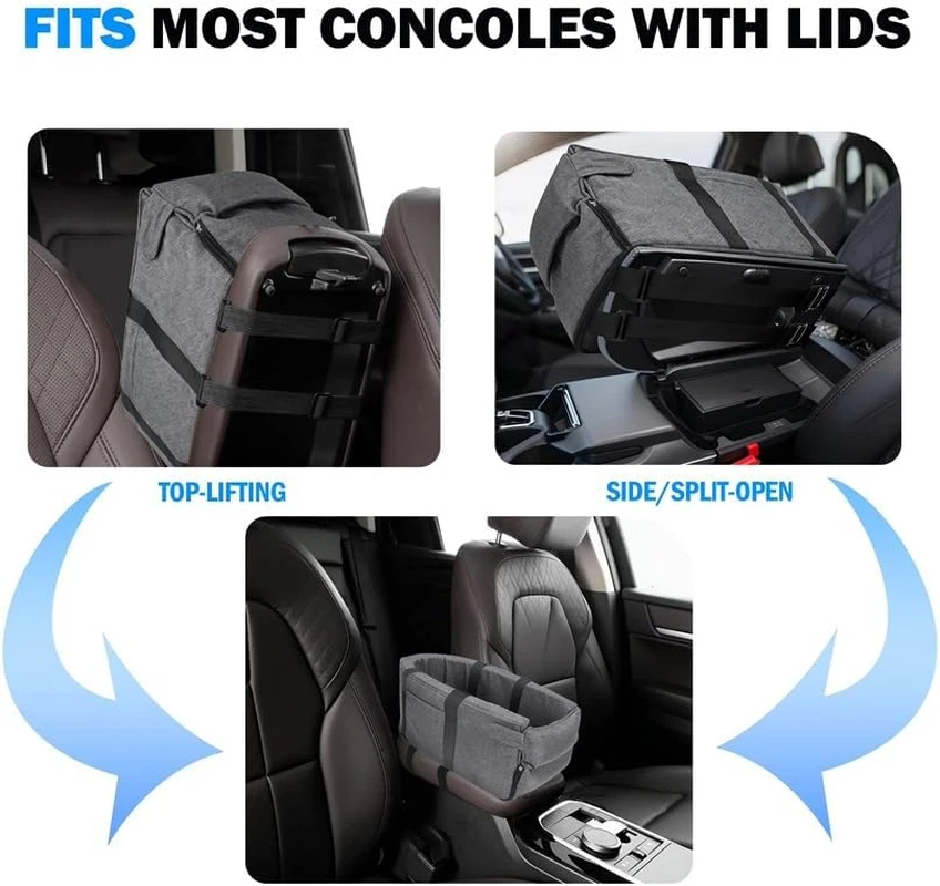 Asiento de coche pequeño para perros y gatos, asiento desmontable, ajuste de consola, correas ajustables, almacenamiento Foto 4 de 4