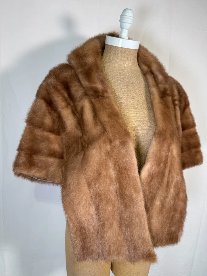 Bolero de colección años 70 HUNCH FURS Indiana Genuino Rubio Visón Piel Estola Hecho en EE. UU. Foto 3 de 4