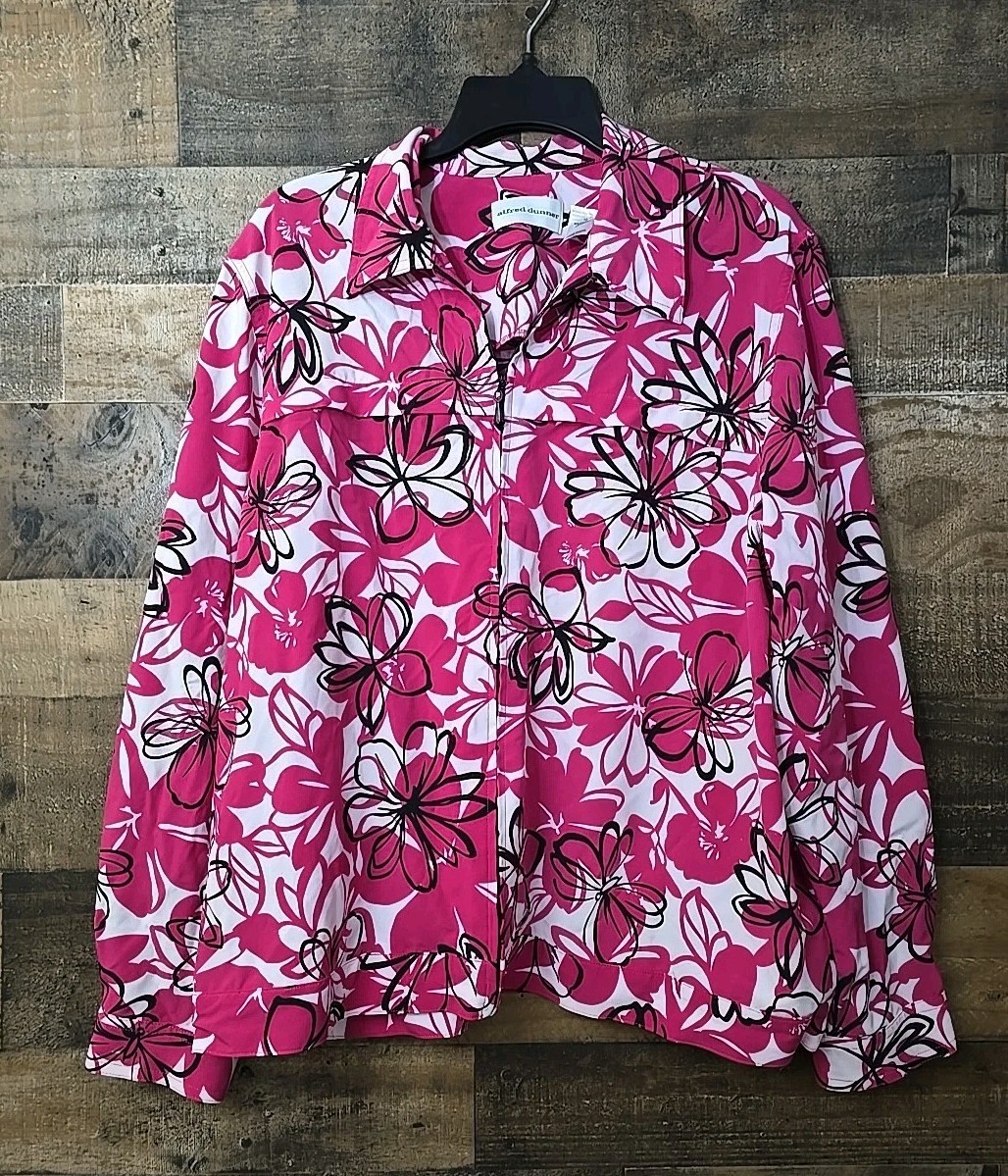 Alfred Dunner Jacket Women 18 Floral Full Zip Lightweight Classic Cottagecore