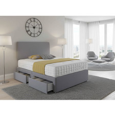 Grey Divan Bed with Headboard and Mattress – 3ft, 4ft6, 5ft Sizes