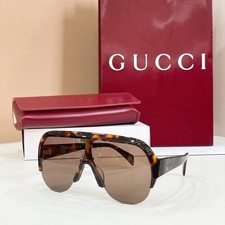 Gucci GG2023S Sunglasses 99-140 Shield Sport Tortoise Frame Solid Brown Lens New