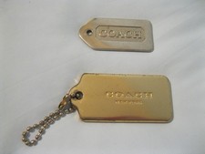 2 COACH New York Logo Mini Metal Purse Hang Tag Bag  Tag, Keychain Gold Tone