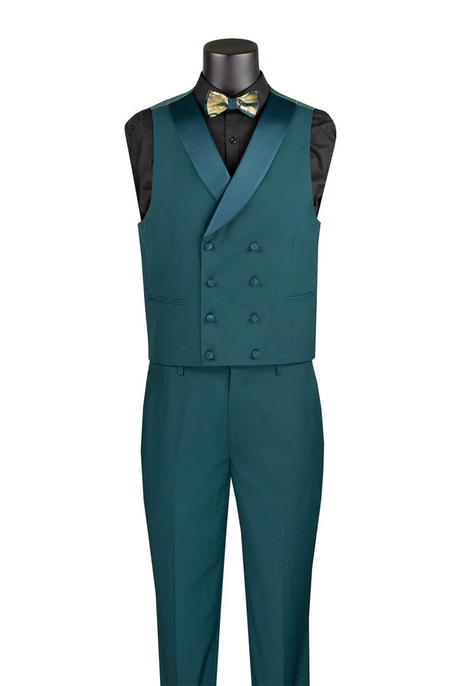 Vinci Men's Modern Fit 3-Piece Suit with Matching Bowtie Emerald Gold - Image 2 of 3