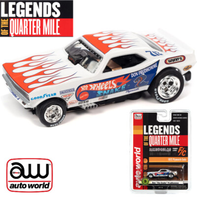 Auto World 4Gear Hot Wheels Don The Snake Prudhomme '72 Plymouth Wht HO Slot Car