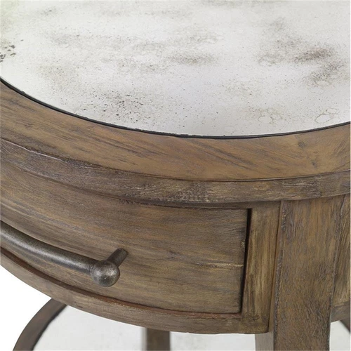 Uttermost Raelynn 1-Drawer Wood Mirrored Top End Table in Weathered Pecan - Picture 5 of 6