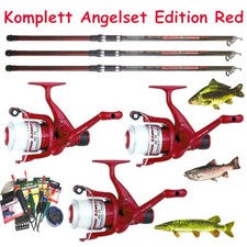Komplett Angelset Edition Red 3 Ruten 3 Rollen + Zubeh&ouml;rsortiment Allroundset