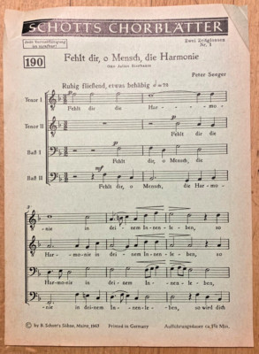 Peter Seeger ~ Fehlt dir, o Mensch, die Harmonie  ~ für Männer-Chor