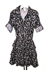 Fishbowl Womens Black Gray Ruffle Mini Dress with Belt and Roll Sleeves - Medium