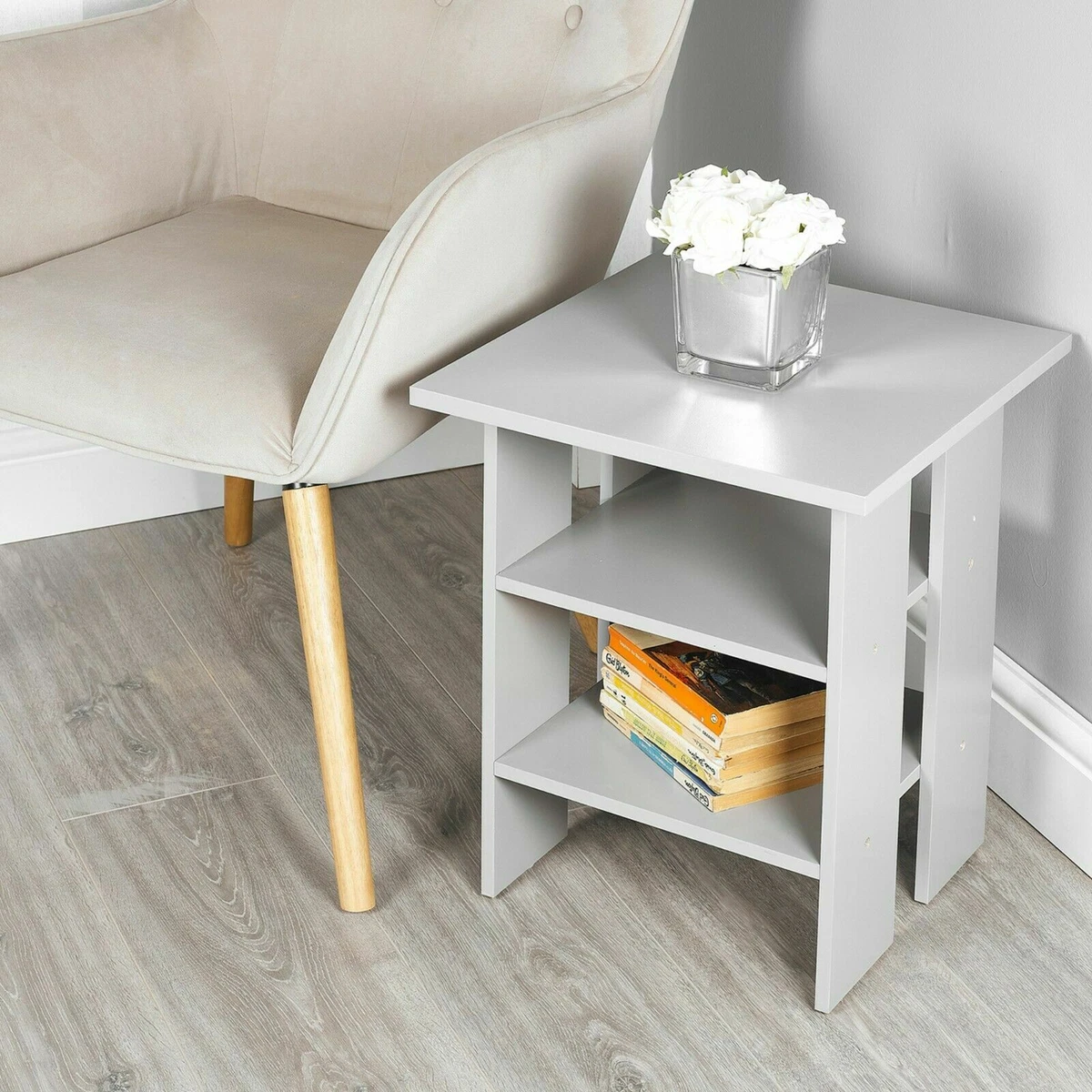 Storage bed with clearance side tables