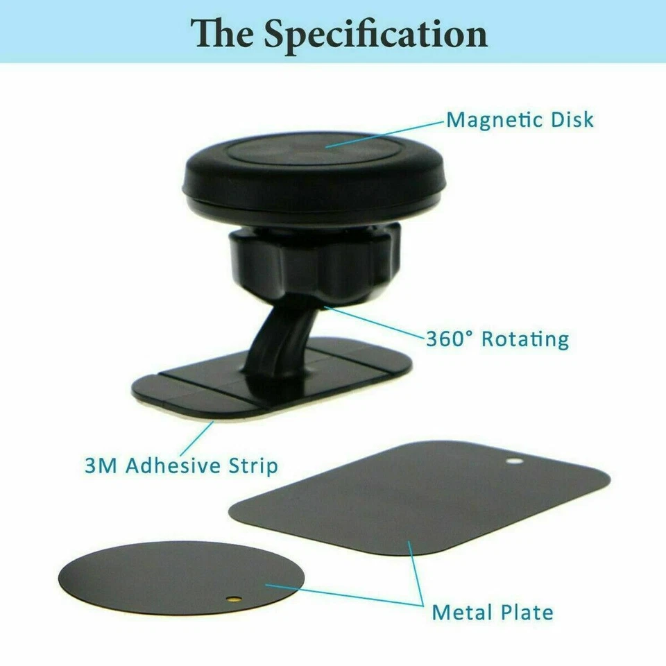 Magnetic 360° Gear Car Phone Holder Dashboard Rotation With Mounting Plate Mount - Image 3 of 4