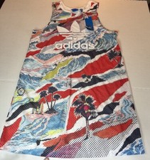 NEW Adidas Originals Women's Jersey Dress Mesh Trefoil Logo Venice Beach Size S