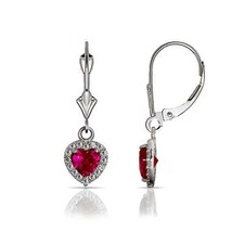 14k White Gold Halo Heart Dangle Leverback Earrings