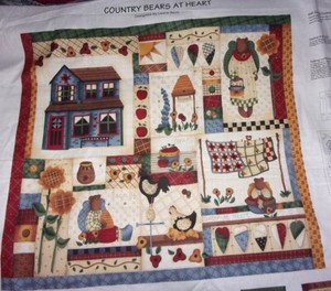 COUNTRY BEARS AT HEART Pre-Printed Fabric Panel Wall Hanging to Quilt