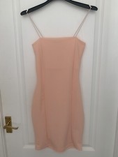 Boohoo Peach Coral Stretch Body on Strappy Dress UK 8