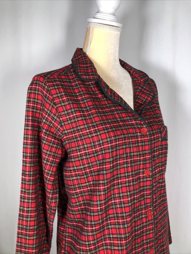 Sleep Sense Women Pajama Top Small Shirt Portuguese Flannel Red Lounge Plaid New - Picture 5 of 11