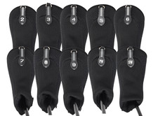 HYBRID HEAD COVERS COMPLETE 2 3 4 5 6 7 8 9 PW SW SET GOLF CLUB BLACK HEADCOVER