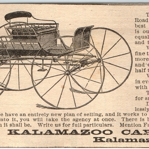 1890 Kalamazoo, Mich. Road Wagon Cart Carriage Print Ad Acme Car Engraved MI C37