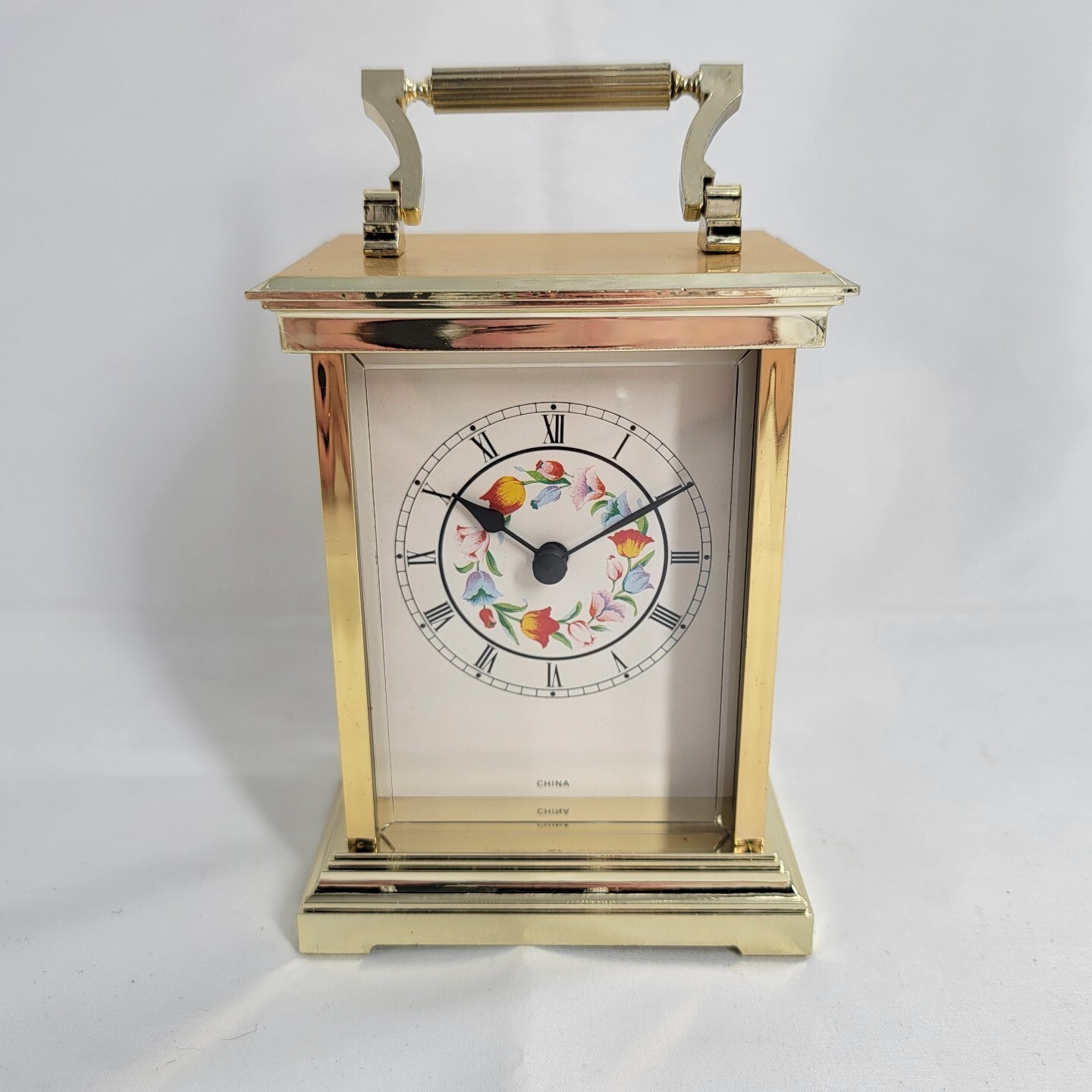 Vintage AVON Carriage Clock Gold Floral 1990 Battery Operated 