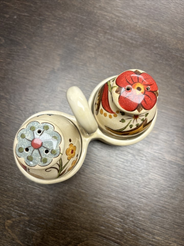 Carynthum Salt & Pepper Shaker Set with Caddy Holder Floral Pier 1