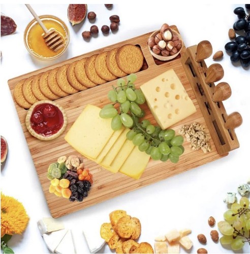 Bamboo Cheese Board And Knife Set .Tabla De Quesos En Bamboo Con Set De Cuchillo - Picture 4 of 12