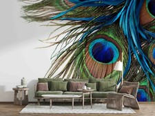 3D Peacock Feather Wallpaper Wall Mural Self-adhesive Removable 444