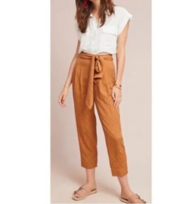 Ett Twa Anthropologie Pants 2 Aubade Tie Waist Belted Tapered Copper Paperbag