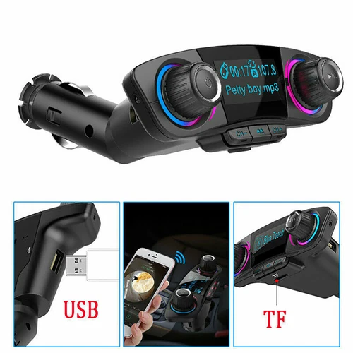 Adaptador de radio manos libres transmisor FM para automóvil Bluetooth doble puerto USB reproductor de MP3 - Imagen 7 de 10