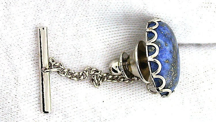 18x13 18mm x 13mm OVAL LAPIS LAZULI CAB GEMSTONE SILVER COLOR TIE TACK EBS7865 - Image 2 of 2