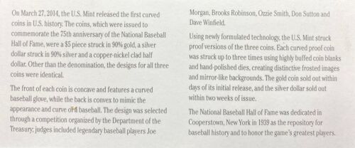 2014 W America's First Curved Coins 3-Coin Set Baseball Proof Gold Silver RC738 - Picture 19 of 19