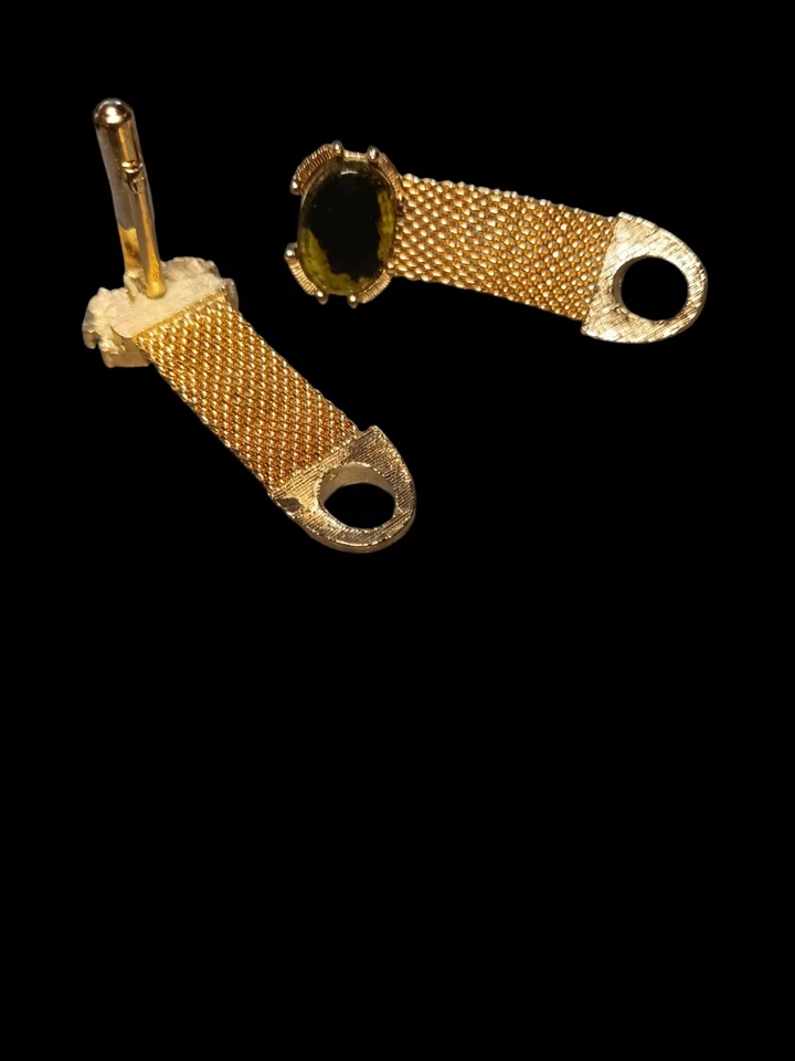 Gemelos Swank Vintage Vidrio Verde Esmeralda Tono Dorado Foto 4 de 4