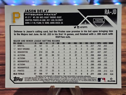 2023 Topps Chrome JASON DELAY Rookie Auto #RA-JD PIRATES - Foto 2 di 2