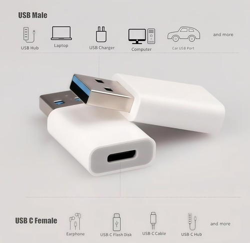 2 PACK USB C Type C Female to USB Type A Male Port Converter Adapter White - Picture 2 of 6