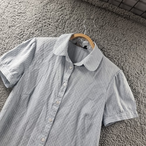 DAVID LAWRENCE Womens Top Size 98 Blue Grey Textured Short Sleeve Collared - Picture 5 of 13