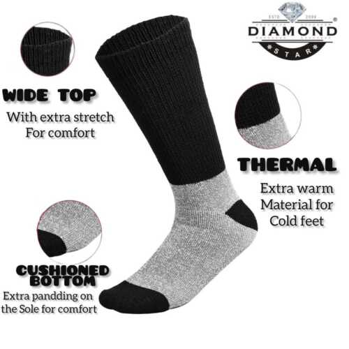 3-12 Pairs Men's Thermal Diabetic Socks Thick Warm Winter Non-Binding Crew Socks - Picture 2 of 11