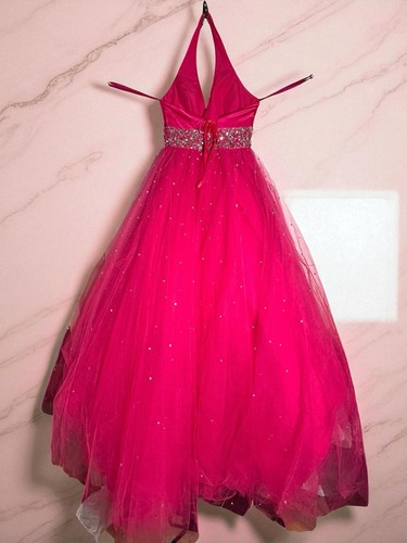 Mori Lee Pink Halter Prom Dress 7/8 Beaded Tulle Ball Gown Formal - Picture 12 of 16