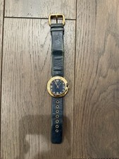 Marc by Marc Jacobs Gold-Plated Women's Wristwatch Dark Blue Leather Band Analog