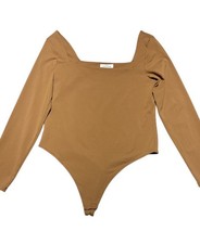 Aritzia Babaton Womens Square Neck Long Sleeve Brown Bodysuit Size XL NWOT