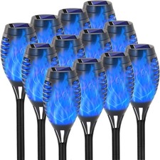 Solar Lights Outdoor 12 Pack Blue Solar Torch Light With Flickering Flame